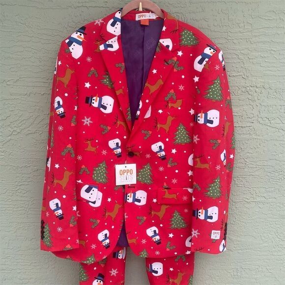 OppoSuits Men's Christmaster Christmas Suit Red Geometric Size 42 - Picture 6 of 12